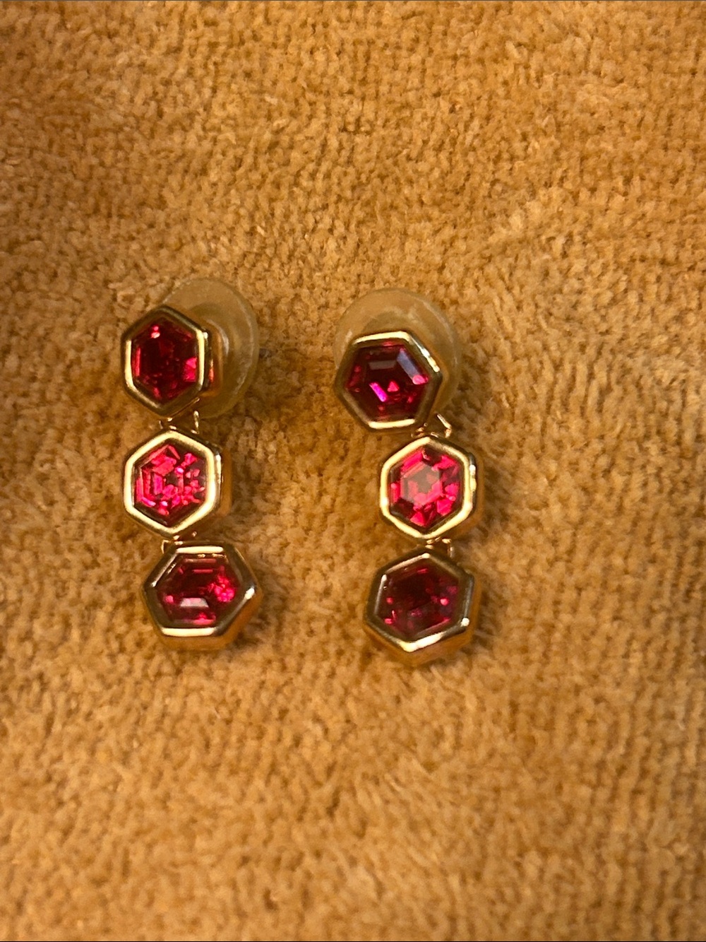 Austrian Crystal Gold Hexagon Triple Drop Earrings